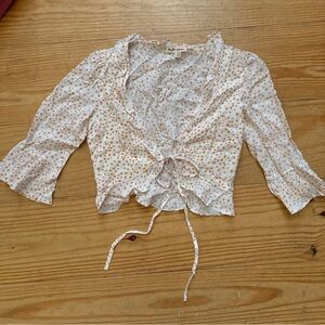 NWOT For Love And Lemons Ruffled Tie Front Crop Top with Bell Sleeves